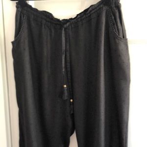 Black cotton textured pants with embroidery